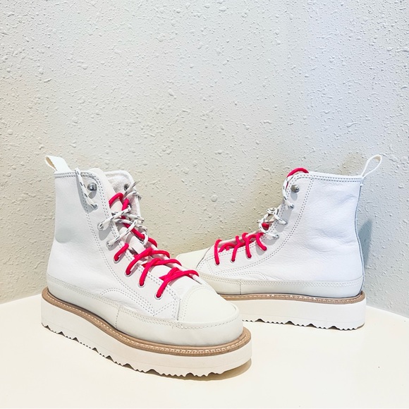 Converse Crafted Off White Leather High Top Platform Boots Sz W 6.5 M 4.5 NWT - Picture 1 of 14